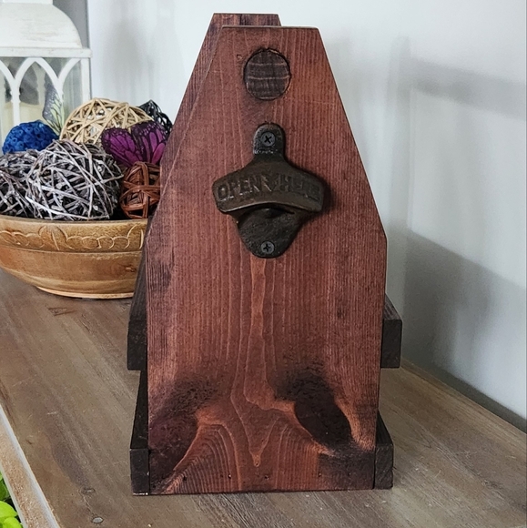 🍻🏡 Rustic Wooden Bottle Caddy – Vintage Farmhouse Beer Crate Built-In Opener - Picture 9 of 15